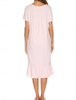 Women's Pajamas Nightgown Dress Pure Color Simple Basic Casual Home Daily Bed Cotton Breathable Square Neck Short Sleeve Dress Button Summer Spring Home Outfits