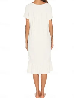 Women's Pajamas Nightgown Dress Pure Color Simple Basic Casual Home Daily Bed Cotton Breathable Square Neck Short Sleeve Dress Button Summer Spring Home Outfits