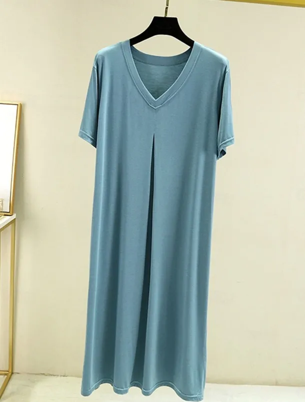 Women's Pajamas Nightgown Nightshirt Dress Pure Color Simple Casual Soft Home Daily Bed Modal Breathable V Wire Short Sleeve Summer Fall Home Outfits