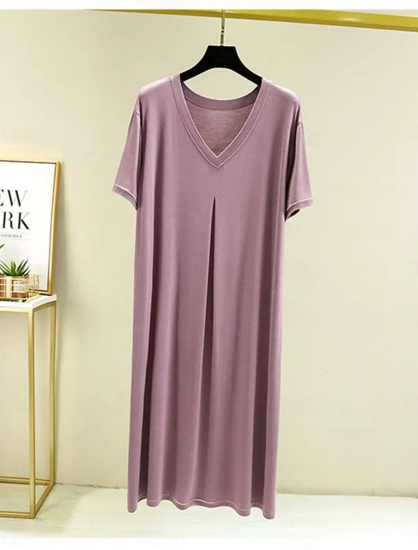 Women's Pajamas Nightgown Nightshirt Dress Pure Color Simple Casual Soft Home Daily Bed Modal Breathable V Wire Short Sleeve Summer Fall Home Outfits
