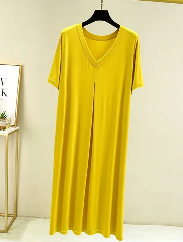 Women's Pajamas Nightgown Nightshirt Dress Pure Color Simple Casual Soft Home Daily Bed Modal Breathable V Wire Short Sleeve Summer Fall Home Outfits