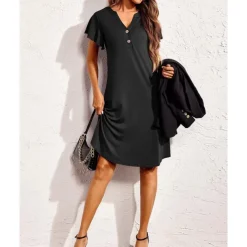 Women's Pajamas Nightgown Pure Color Fashion Casual Comfort Home Daily Bed Modal Comfort Breathable V Wire Short Sleeve Button Summer Spring Home Outfits