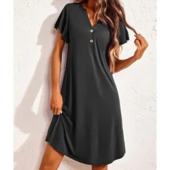 Women's Pajamas Nightgown Pure Color Fashion Casual Comfort Home Daily Bed Modal Comfort Breathable V Wire Short Sleeve Button Summer Spring Home Outfits