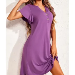 Women's Pajamas Nightgown Pure Color Fashion Casual Comfort Home Daily Bed Modal Comfort Breathable V Wire Short Sleeve Button Summer Spring Home Outfits