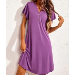 Women's Pajamas Nightgown Pure Color Fashion Casual Comfort Home Daily Bed Modal Comfort Breathable V Wire Short Sleeve Button Summer Spring Home Outfits