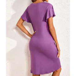 Women's Pajamas Nightgown Pure Color Fashion Casual Comfort Home Daily Bed Modal Comfort Breathable V Wire Short Sleeve Button Summer Spring Home Outfits