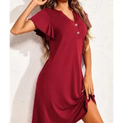 Women's Pajamas Nightgown Pure Color Fashion Casual Comfort Home Daily Bed Modal Comfort Breathable V Wire Short Sleeve Button Summer Spring Home Outfits