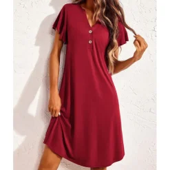 Women's Pajamas Nightgown Pure Color Fashion Casual Comfort Home Daily Bed Modal Comfort Breathable V Wire Short Sleeve Button Summer Spring Home Outfits