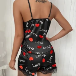 Women's Pajamas Nighty Pjs Sets 2 Pieces Heart Letter Fashion Hot Gothic Home Bed Satin Silk Breathable Gift V Wire Sleeveless Strap Top Shorts Elastic Waist Print Summer Spring Home Outfits