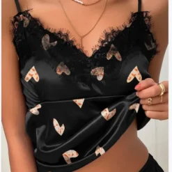 Women's Pajamas Nighty Pjs Sets 2 Pieces Heart Letter Fashion Hot Gothic Home Bed Satin Silk Breathable Gift V Wire Sleeveless Strap Top Shorts Elastic Waist Print Summer Spring Home Outfits