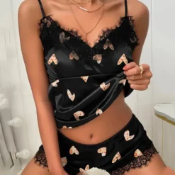 Women's Pajamas Nighty Pjs Sets 2 Pieces Heart Letter Fashion Hot Gothic Home Bed Satin Silk Breathable Gift V Wire Sleeveless Strap Top Shorts Elastic Waist Print Summer Spring Home Outfits