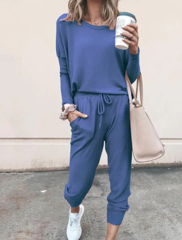 Women's Pajamas Pajama Top and Pant Sets Pure Color Fashion Casual Soft Home Daily Bed Breathable Crew Neck Long Sleeve T shirt Tee Pant Pocket Elastic Waist Summer Spring