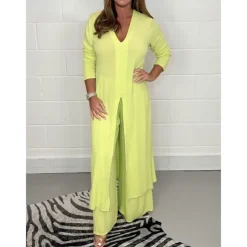 Women's Pajamas Pajama Top and Pant Sets 2 Pieces Pure Color Fashion Casual Soft Home Daily Bed Breathable V Wire Long Sleeve T shirt Tee Pant Summer Spring