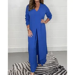 Women's Pajamas Pajama Top and Pant Sets 2 Pieces Pure Color Fashion Casual Soft Home Daily Bed Breathable V Wire Long Sleeve T shirt Tee Pant Summer Spring