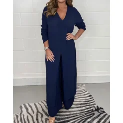 Women's Pajamas Pajama Top and Pant Sets 2 Pieces Pure Color Fashion Casual Soft Home Daily Bed Breathable V Wire Long Sleeve T shirt Tee Pant Summer Spring