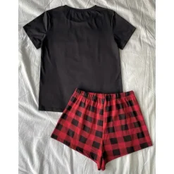 Women's Pajamas Sets Heart Grid / Plaid Fashion Comfort Home Daily Bed Breathable Crew Neck Short Sleeve T shirt Tee Shorts Elastic Waist Summer Spring Home Outfits