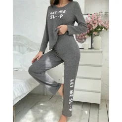 Women's Pajamas Sets Letter Fashion Comfort Home Daily Bed Breathable Crew Neck Long Sleeve T shirt Tee Pant Elastic Waist Fall Winter Home Outfits