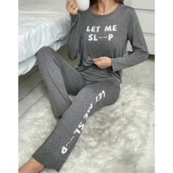 Women's Pajamas Sets Letter Fashion Comfort Home Daily Bed Breathable Crew Neck Long Sleeve T shirt Tee Pant Elastic Waist Fall Winter Home Outfits