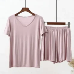 Women's Pajamas Sets Pure Color Fashion Comfort Home Daily Bed Modal Breathable V Wire Short Sleeve T shirt Tee Shorts Elastic Waist Summer Spring Home Outfits