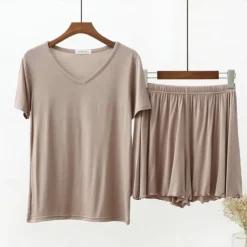 Women's Pajamas Sets Pure Color Fashion Comfort Home Daily Bed Modal Breathable V Wire Short Sleeve T shirt Tee Shorts Elastic Waist Summer Spring Home Outfits