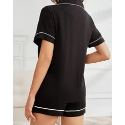 Women's Pajamas Sets Pure Color Fashion Comfort Home Daily Bed Rayon Breathable Lapel Short Sleeve Shirt Shorts Button Pocket Summer Spring Home Outfits