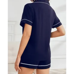 Women's Pajamas Sets Pure Color Fashion Comfort Home Daily Bed Rayon Breathable Lapel Short Sleeve Shirt Shorts Button Pocket Summer Spring Home Outfits