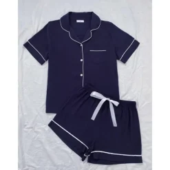 Women's Pajamas Sets Pure Color Fashion Comfort Home Daily Bed Rayon Breathable Lapel Short Sleeve Shirt Shorts Button Pocket Summer Spring Home Outfits