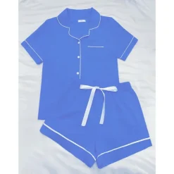 Women's Pajamas Sets Pure Color Fashion Comfort Home Daily Bed Rayon Breathable Lapel Short Sleeve Shirt Shorts Button Pocket Summer Spring Home Outfits