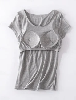 Women's Pajamas Sets Pure Color Simple Comfort Home Daily Bed Modal Breathable Crew Neck Short Sleeve T shirt Tee Pant Chest pads Summer Home Outfits