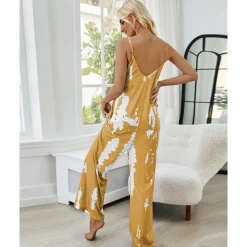 Women's Pajamas Tie Dye Simple Comfort Soft Home Bed Spandex Comfort Crew Neck Long Pant Pocket Summer Spring Home Outfits