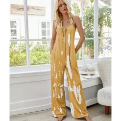 Women's Pajamas Tie Dye Simple Comfort Soft Home Bed Spandex Comfort Crew Neck Long Pant Pocket Summer Spring Home Outfits