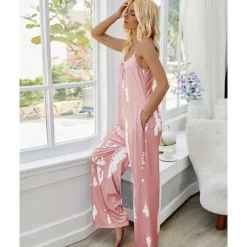 Women's Pajamas Tie Dye Simple Comfort Soft Home Bed Spandex Comfort Crew Neck Long Pant Pocket Summer Spring Home Outfits