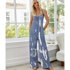 Women's Pajamas Tie Dye Simple Comfort Soft Home Bed Spandex Comfort Crew Neck Long Pant Pocket Summer Spring Home Outfits