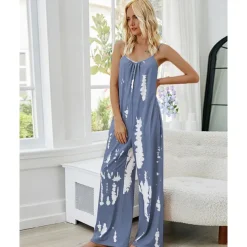 Women's Pajamas Tie Dye Simple Comfort Soft Home Bed Spandex Comfort Crew Neck Long Pant Pocket Summer Spring Home Outfits