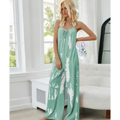 Women's Pajamas Tie Dye Simple Comfort Soft Home Bed Spandex Comfort Crew Neck Long Pant Pocket Summer Spring Home Outfits