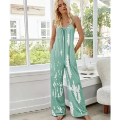 Women's Pajamas Tie Dye Simple Comfort Soft Home Bed Spandex Comfort Crew Neck Long Pant Pocket Summer Spring Home Outfits