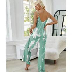Women's Pajamas Tie Dye Simple Comfort Soft Home Bed Spandex Comfort Crew Neck Long Pant Pocket Summer Spring Home Outfits