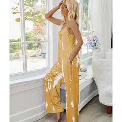 Women's Pajamas Tie Dye Simple Comfort Soft Home Bed Spandex Comfort Crew Neck Long Pant Pocket Summer Spring Home Outfits