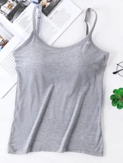 Women's Pajamas Top Pure Color Simple Comfort Daily Rayon Breathable Straps Sleeveless Strap Top Backless Chest pads Summer Spring Home Outfits