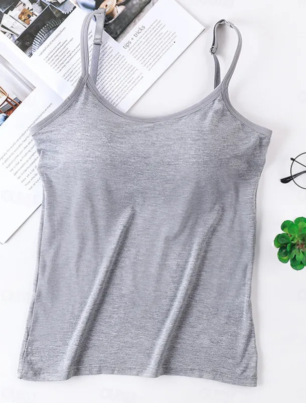Women's Pajamas Top Pure Color Simple Comfort Daily Rayon Breathable Straps Sleeveless Strap Top Backless Chest pads Summer Spring Home Outfits