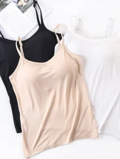Women's Pajamas Top Pure Color Simple Comfort Daily Rayon Breathable Straps Sleeveless Strap Top Backless Chest pads Summer Spring Home Outfits