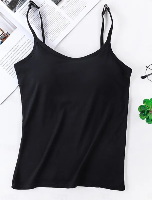 Women's Pajamas Top Pure Color Simple Comfort Daily Rayon Breathable Straps Sleeveless Strap Top Backless Chest pads Summer Spring Home Outfits