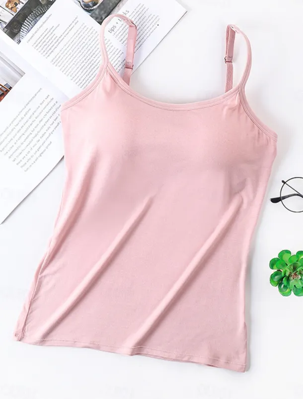 Women's Pajamas Top Pure Color Simple Comfort Daily Rayon Breathable Straps Sleeveless Strap Top Backless Chest pads Summer Spring Home Outfits