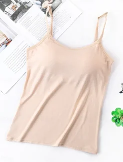 Women's Pajamas Top Pure Color Simple Comfort Daily Rayon Breathable Straps Sleeveless Strap Top Backless Chest pads Summer Spring Home Outfits