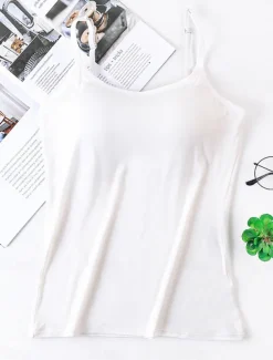 Women's Pajamas Top Pure Color Simple Comfort Daily Rayon Breathable Straps Sleeveless Strap Top Backless Chest pads Summer Spring Home Outfits