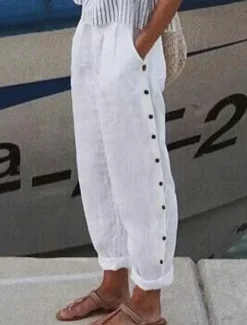 Women's Pants Trousers Casual Daily Long Plain Side Pockets Breathability Comfortable Inelastic Weekend Black White Blue Gray Spring & Summer Regular Fit