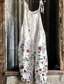 Women's Pants Trousers Dungarees Jumpsuit Rompers Lightweight Casual Ankle-Length Mid Rise Floral Graphic Printing Comfortable Inelastic Home Casual Daily claret Azure River Blue White Summer