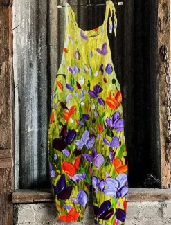 Women's Pants Trousers Dungarees Jumpsuit Rompers Lightweight Casual Ankle-Length Mid Rise Floral Graphic Printing Comfortable Inelastic Home Casual Daily claret Azure River Blue White Summer