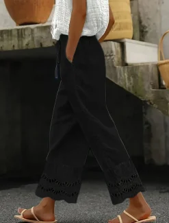 Women's Pants Trousers Fashion Long Plain Side Pockets Cut Out Breathability Comfortable Micro-elastic Casual Daily Black Sky Blue Khaki Spring & Fall Regular Fit