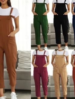 Women's Pants Trousers Jumpsuit Rompers Lightweight Casual Ankle-Length Mid Rise Plain Pocket Breathability Comfortable Inelastic Home Casual Daily claret Deep Green Navy Black Summer Spring Regular
